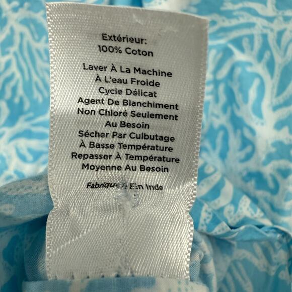 Talbots Shirt Women M Blue White Coral Reef Print Button Up Roll-tab Long Sleeve - Picture 9 of 10